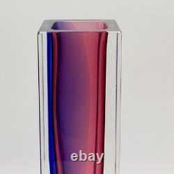 Mandruzzato Murano Art Glass Vase Cobalt Blue & Pink Sommerso Block 10
