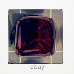 Mandruzzato Murano Art Glass Vase Cobalt Blue & Pink Sommerso Block 10