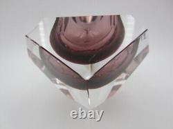 Mandruzzato Murano sommerso pink space age geometric art glass bowl Italy