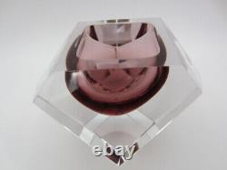 Mandruzzato Murano sommerso pink space age geometric art glass bowl Italy