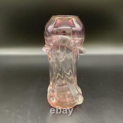 Mark Matthews Signed Art Glass Vase, Pink, 10x4 Inches, Circa 1985