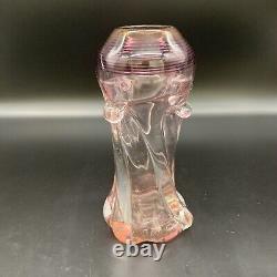 Mark Matthews Signed Art Glass Vase, Pink, 10x4 Inches, Circa 1985