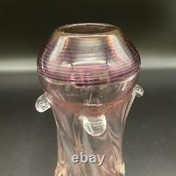 Mark Matthews Signed Art Glass Vase, Pink, 10x4 Inches, Circa 1985