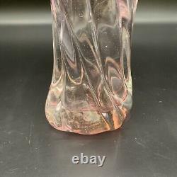 Mark Matthews Signed Art Glass Vase, Pink, 10x4 Inches, Circa 1985