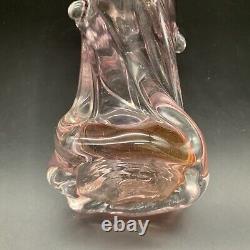 Mark Matthews Signed Art Glass Vase, Pink, 10x4 Inches, Circa 1985