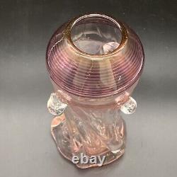 Mark Matthews Signed Art Glass Vase, Pink, 10x4 Inches, Circa 1985