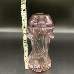 Mark Matthews Signed Art Glass Vase, Pink, 10x4 Inches, Circa 1985