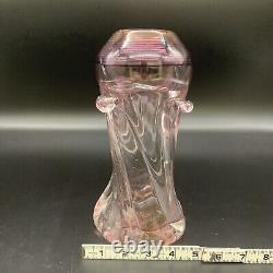 Mark Matthews Signed Art Glass Vase, Pink, 10x4 Inches, Circa 1985