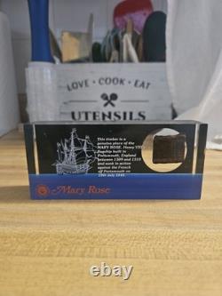 Mary Rose Oblong Glass Paperweight Containing Piece Of Timber From The Ship