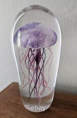 Maui HOT ISLAND GLASS Pink & Purple JELLYFISH Art Glass Paperweight Sculpture