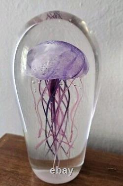 Maui HOT ISLAND GLASS Pink & Purple JELLYFISH Art Glass Paperweight Sculpture