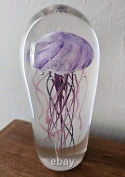 Maui HOT ISLAND GLASS Pink & Purple JELLYFISH Art Glass Paperweight Sculpture