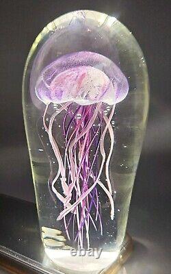 Maui HOT ISLAND GLASS Pink & Purple JELLYFISH Art Glass Paperweight Sculpture