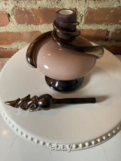 Mauve Pink Art Glass Perfume Bottle Metallic Accents Eric Bladholm 1/20 Large