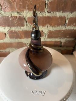 Mauve Pink Art Glass Perfume Bottle Metallic Accents Eric Bladholm 1/20 Large