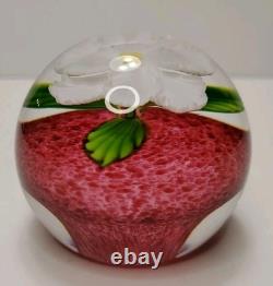 Mayauel Ward White Flower Art Glass Paperweight Clear & Pink Signed & Dated 2005