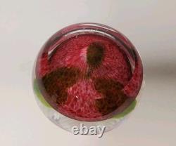 Mayauel Ward White Flower Art Glass Paperweight Clear & Pink Signed & Dated 2005
