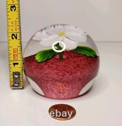 Mayauel Ward White Flower Art Glass Paperweight Clear & Pink Signed & Dated 2005