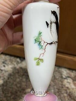 Maybe Baccarat 19th C. French Opaline Glass Pink Bird Small Bud Vase or Vial