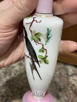 Maybe Baccarat 19th C. French Opaline Glass Pink Bird Small Bud Vase or Vial