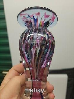 Maytum studio art glass Vase pink blue and purple