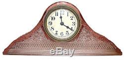 McKee Daisy & Button PInk Tambour Art Glass Mantel Clock