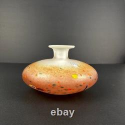Mdina Art Glass Mid Century Modern Malta 1998 Pink Squat Vase With Millefiore Si