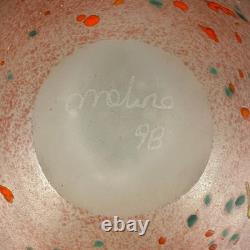 Mdina Art Glass Mid Century Modern Malta 1998 Pink Squat Vase With Millefiore Si