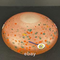 Mdina Art Glass Mid Century Modern Malta 1998 Pink Squat Vase With Millefiore Si