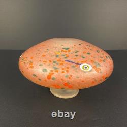Mdina Art Glass Mid Century Modern Malta 1998 Pink Squat Vase With Millefiore Si
