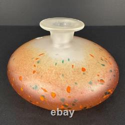 Mdina Art Glass Mid Century Modern Malta 1998 Pink Squat Vase With Millefiore Si