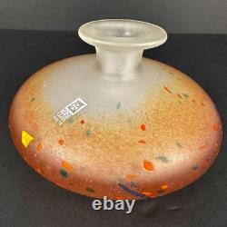 Mdina Art Glass Mid Century Modern Malta 1998 Pink Squat Vase With Millefiore Si