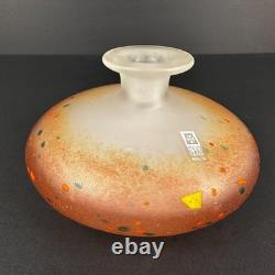 Mdina Art Glass Mid Century Modern Malta 1998 Pink Squat Vase With Millefiore Si
