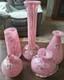 Mdina Glass VINTAGE & RARE SET of 5 Pc Mottled Pink Swirl Art Glass Vases 1970's