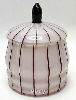 Michael Powolny for Loetz Ausfuehrung Pink Stripe Lidded Glass Jar c1915