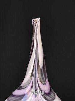 Mid-Century Atomic Sculpted Pink Art Glass Round Gourd Vase