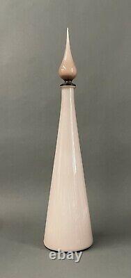 Mid Century Empoli Pink Cased Italian Art Glass Decanter Genie Bottle Large 24