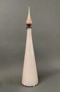 Mid Century Empoli Pink Cased Italian Art Glass Decanter Genie Bottle Large 24