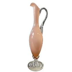 Mid Century Handcrafted Italian Empoli Pink Art Glass Opaline Pitcher