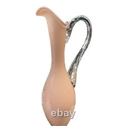 Mid Century Handcrafted Italian Empoli Pink Art Glass Opaline Pitcher