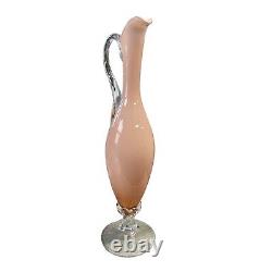 Mid Century Handcrafted Italian Empoli Pink Art Glass Opaline Pitcher