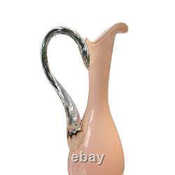 Mid Century Handcrafted Italian Empoli Pink Art Glass Opaline Pitcher