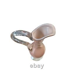 Mid Century Handcrafted Italian Empoli Pink Art Glass Opaline Pitcher