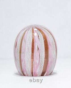 Mid Century Murano Italy Art Glass Pink Ribbon Design Paperweight Sculpture