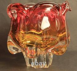 Mid-Century Pink, Amber Glass Bowl by Josef Hospodka, Chribska Glassworks, Czech