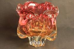 Mid-Century Pink, Amber Glass Bowl by Josef Hospodka, Chribska Glassworks, Czech