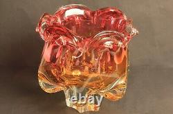 Mid-Century Pink, Amber Glass Bowl by Josef Hospodka, Chribska Glassworks, Czech