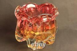 Mid-Century Pink, Amber Glass Bowl by Josef Hospodka, Chribska Glassworks, Czech