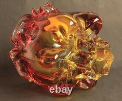 Mid-Century Pink, Amber Glass Bowl by Josef Hospodka, Chribska Glassworks, Czech