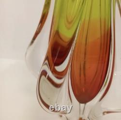 Mid Century Vibrant green & pink art glass Chribska sommerso vase